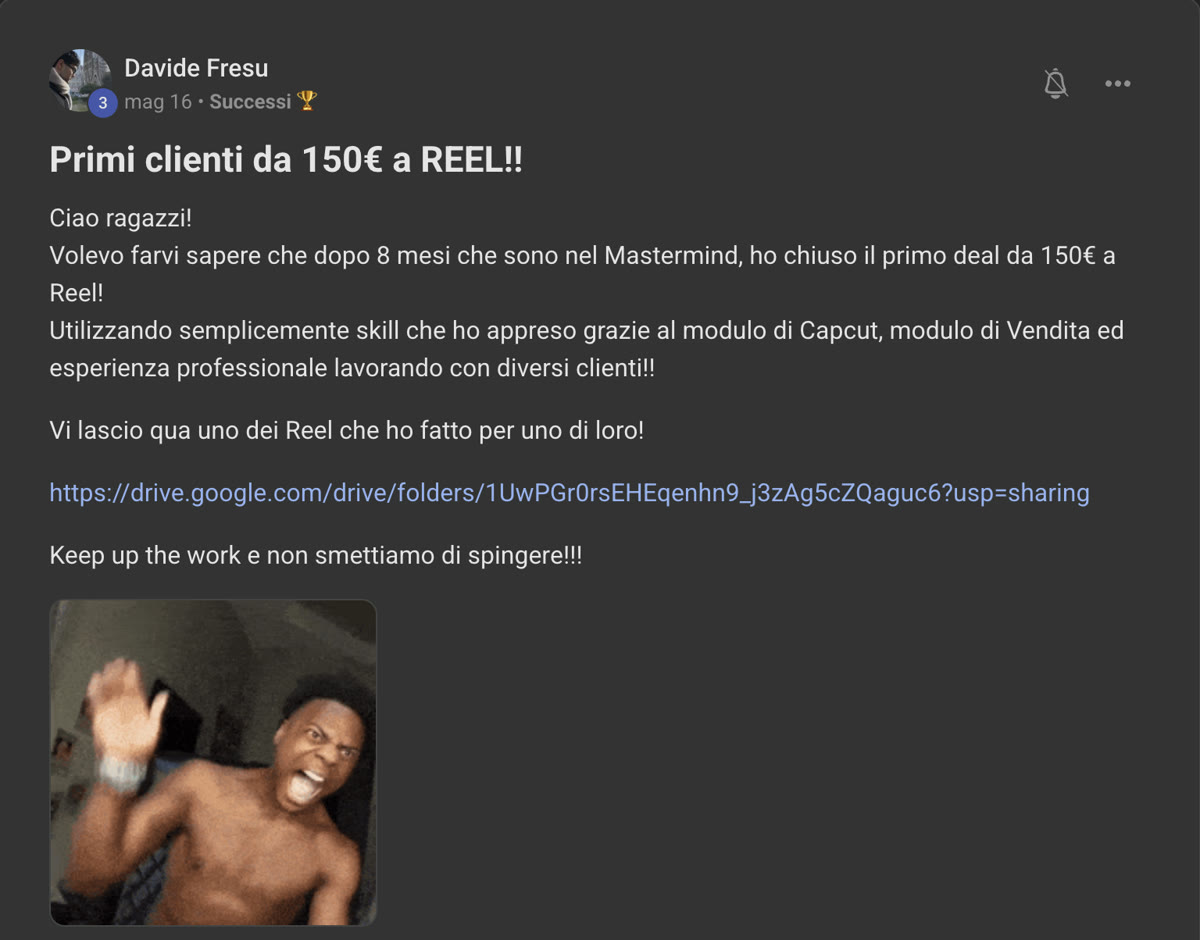 Messaggio di Davide nella community di Editing For Freedom