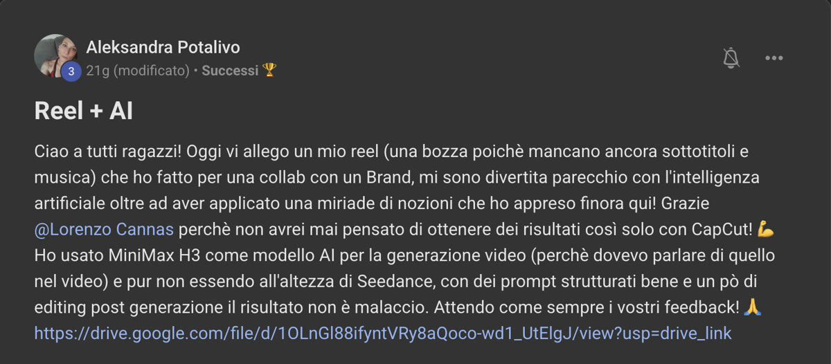 Messaggio di Aleksandra nella community di Editing For Freedom