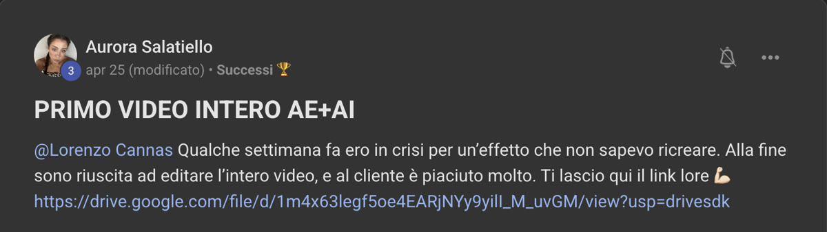 Messaggio di Aurora nella community di Editing For Freedom