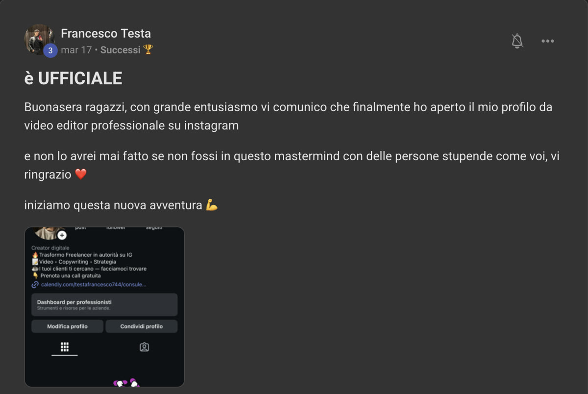 Messaggio di Francesco nella community di Editing For Freedom
