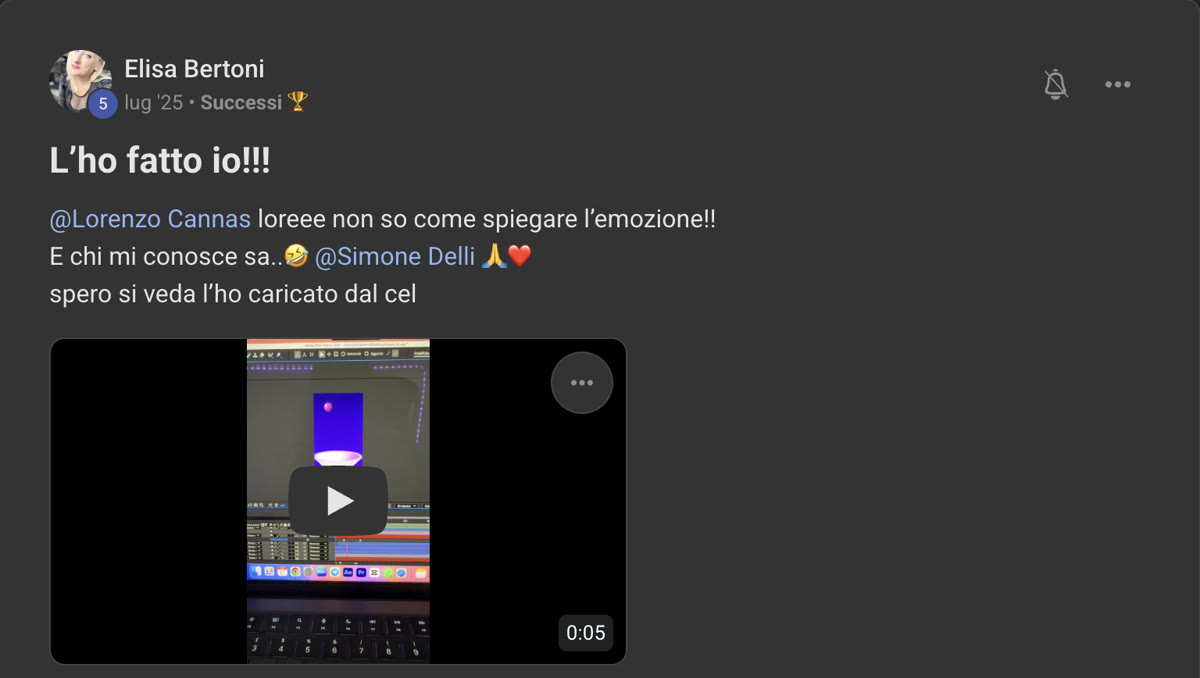 Messaggio di Elisa nella community di Editing For Freedom